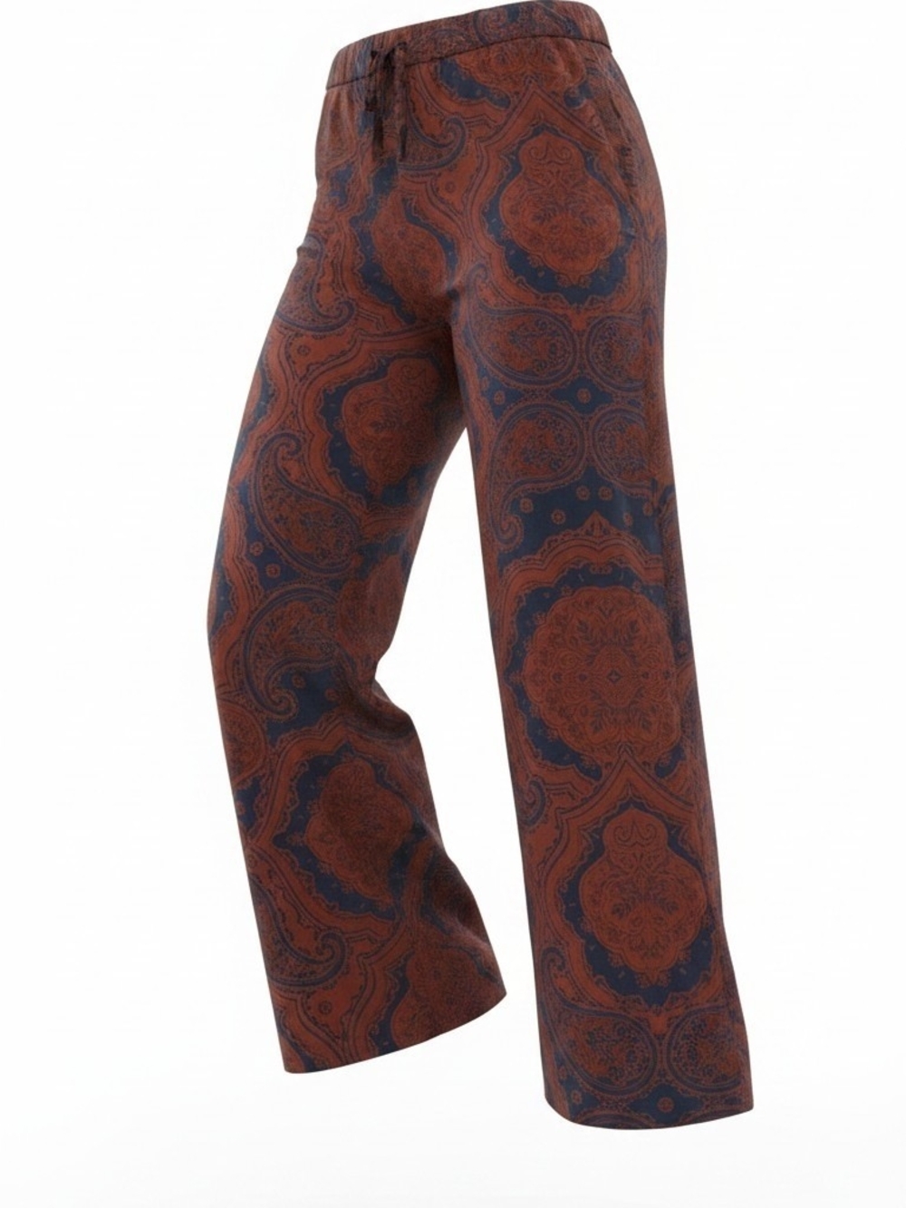 Sun & Shadow Rust & Navy Paisley Wide-Leg Pants SZ M
